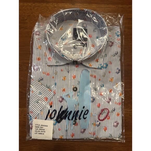 NWT Medium Johnnie O Top Shelf Short Sleeve Striped Shirt Flowers Floral May - Picture 1 of 9